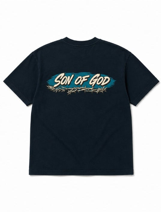 PRVRB "Son of God" Graphic Tee Navy — Crown of Thorns Edition